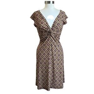 90s Lizzatti Poly Spandex Floral Printed Knot Front V Neck Short Dress Size 10 P